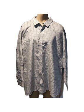 CLAIBORNE Mens 4XL light gray Dress Shirt 80's 2 ply cotton light gray check big